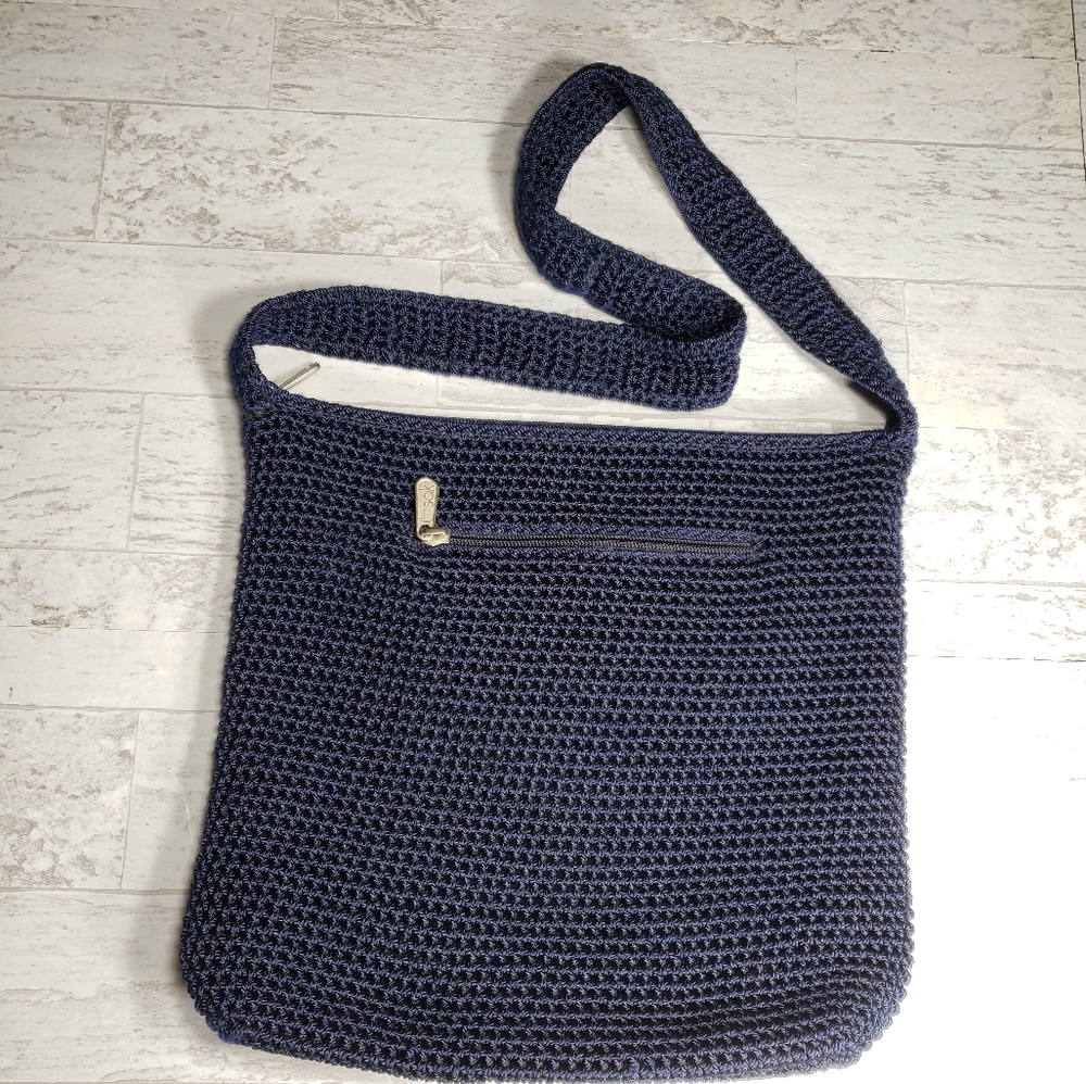 The Sak Shoulder Bag Navy Woven Crochet 3 Zippers